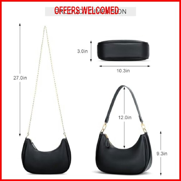 PU Leather Shoulder Bag with Detachable Strap, Spacious Compartments - Picture 7 of 8